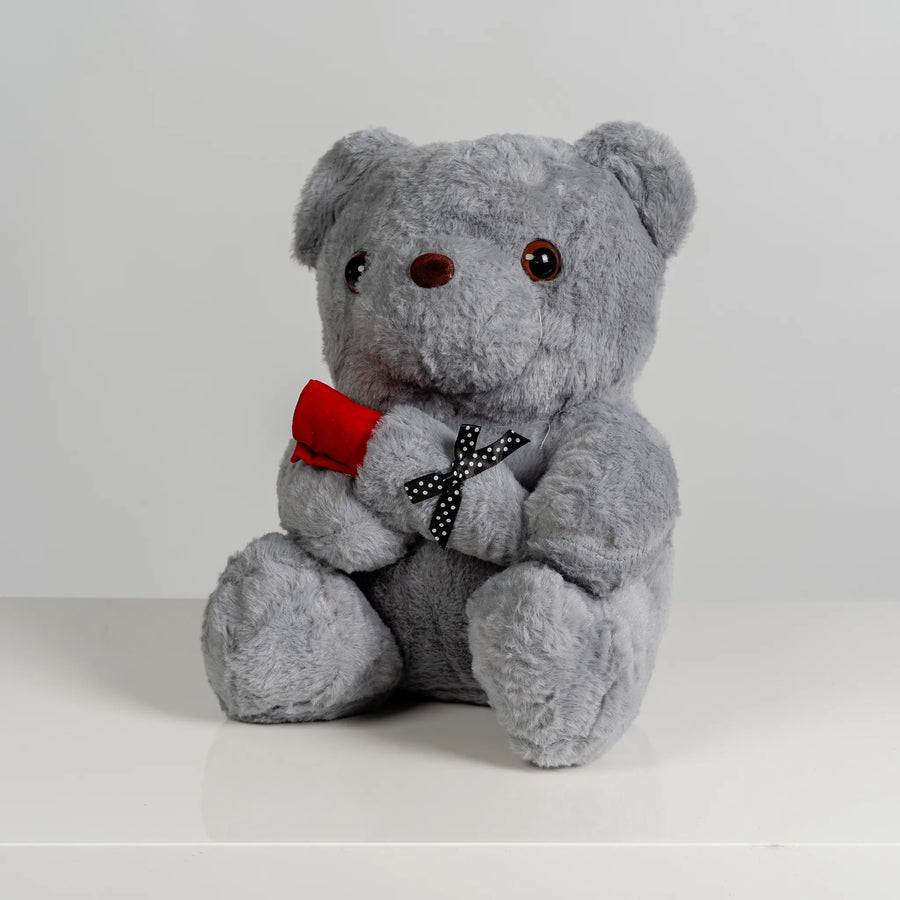 Grey Bear with Rose 30cm