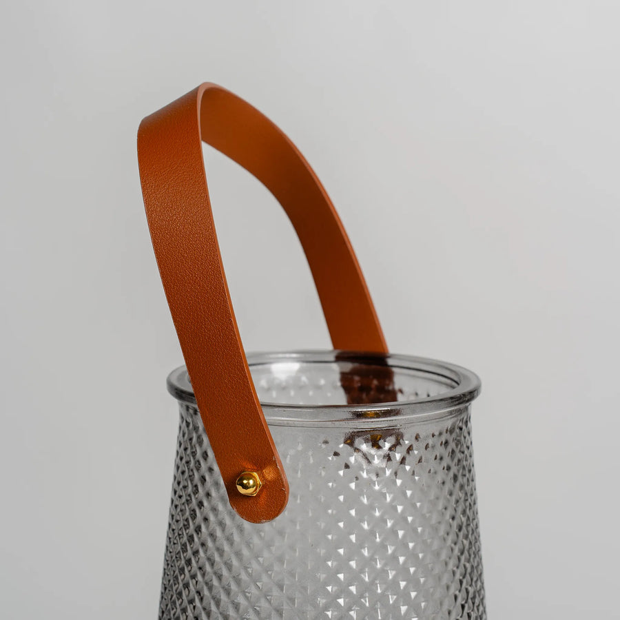 Grey diamond handled Vase with leather strap